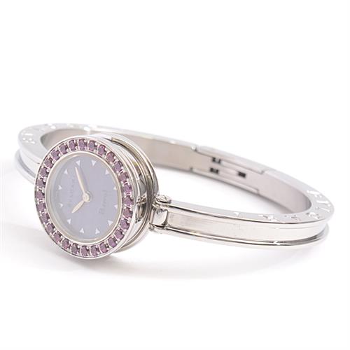 ブルガリ 時計 レディース ビー ゼロワン B-ZERO1 ロードライトガーネット ベゼル 電池式 ブルーシェル文字盤 BVLGARI BZ22S SS 中古