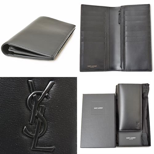 サンローラン 長財布 メンズ タイニー モノグラム ロングウォレット カーフ ブラック SAINT LAURENT 607746 中古