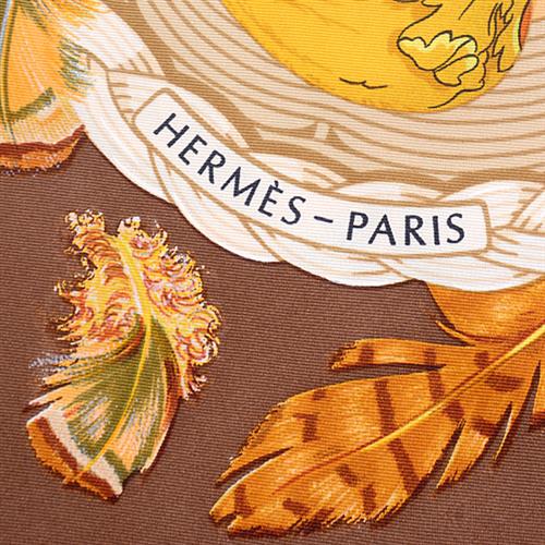 エルメス スカーフ レディース カレ90 Couvee d Hermes エルメスの卵 ストール シルク ブラウン HERMES【中古】