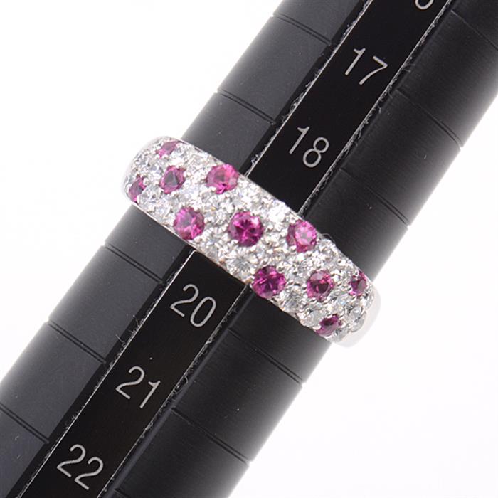 ミキモト 指輪 レディース ダイヤモンド×ルビー リング D1.02ct R0.56ct 19号 K18WG ホワイトゴールド MIKIMOTO【中古】
