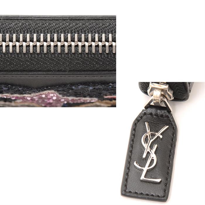 サンローラン 財布 レディース 長財布 ラウンドファスナー スパンコール レザー ブラック 456121 SAINT LAURENT 【中古】