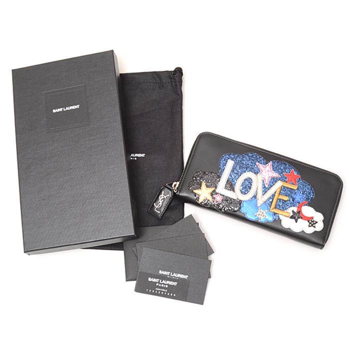 サンローラン 財布 レディース 長財布 ラウンドファスナー スパンコール レザー ブラック 456121 SAINT LAURENT 【中古】