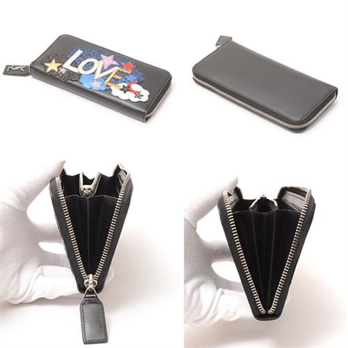 サンローラン 財布 レディース 長財布 ラウンドファスナー スパンコール レザー ブラック 456121 SAINT LAURENT 【中古】