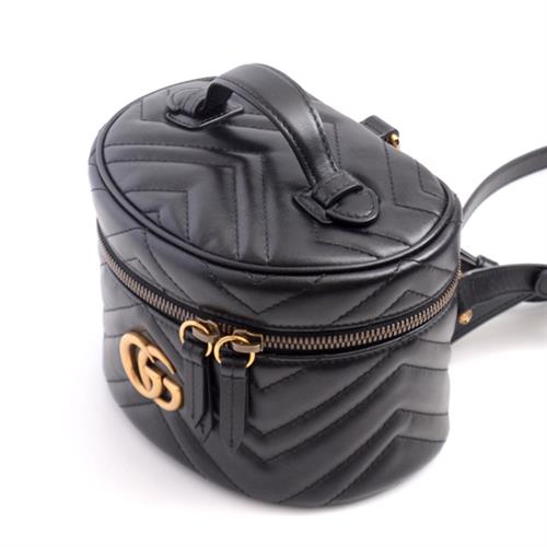 グッチ バッグ レディース キルティング バッグパック リュック ミニ GGマーモント ブラック GUCCI 598594 レザー 中古