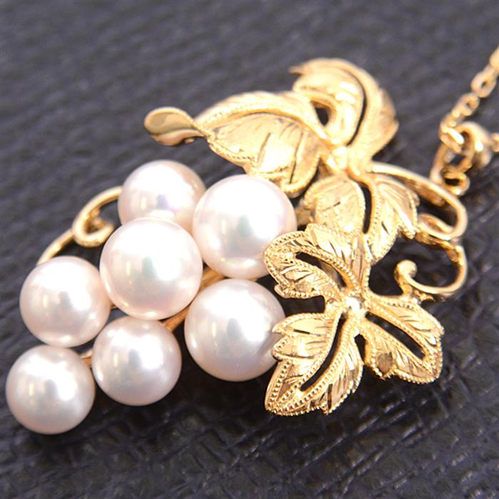 ミキモト ネックレス レディース 葡萄モチーフ パールネックレス 5.8mm～6.7mm珠 イエローゴールド MIKIMOTO K18 中古