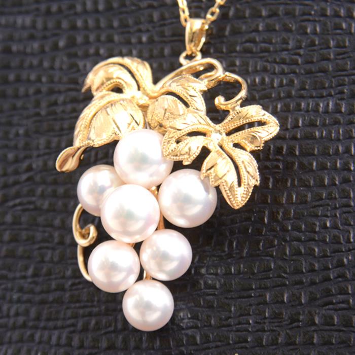 ミキモト ネックレス レディース 葡萄モチーフ パールネックレス 5.8mm～6.7mm珠 イエローゴールド MIKIMOTO K18 中古