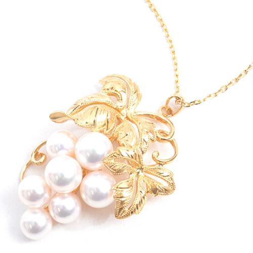 ミキモト ネックレス レディース 葡萄モチーフ パールネックレス 5.8mm～6.7mm珠 イエローゴールド MIKIMOTO K18 中古