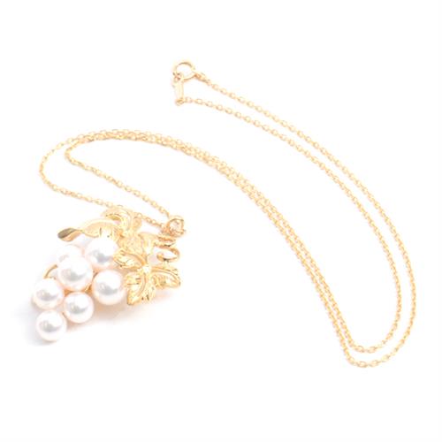 ミキモト ネックレス レディース 葡萄モチーフ パールネックレス 5.8mm～6.7mm珠 イエローゴールド MIKIMOTO K18 中古