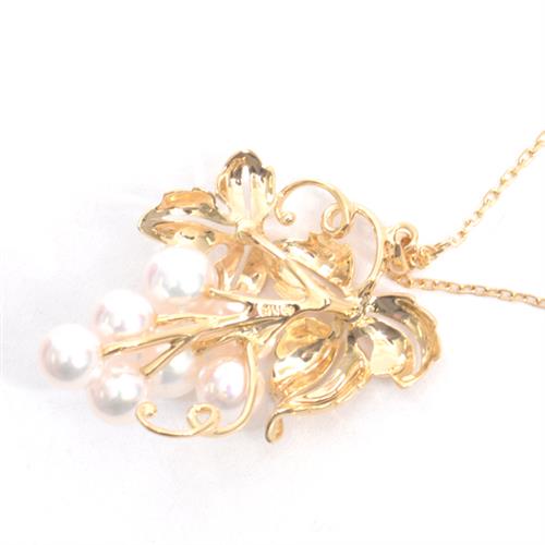 ミキモト ネックレス レディース 葡萄モチーフ パールネックレス 5.8mm～6.7mm珠 イエローゴールド MIKIMOTO K18 中古