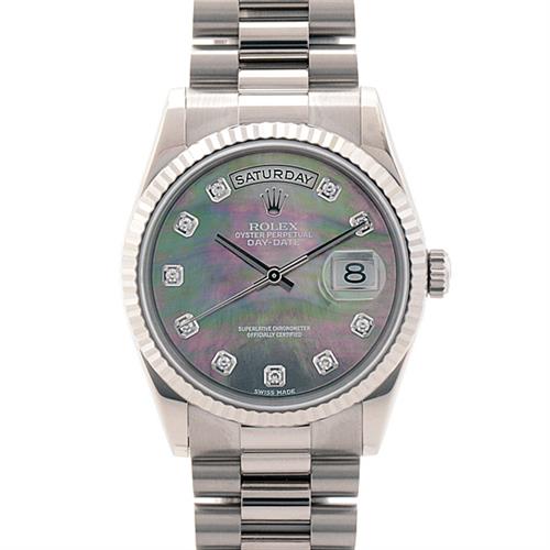 ロレックス 時計 メンズ デイデイト 日ロレ修理済 10Pダイヤ インデックス ブラックシェル ホワイトゴールド ROLEX 118239NG Y番【中古】