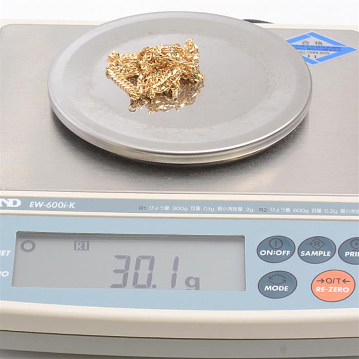 喜平 ネックレス K18 6面カット ダブル 30g 50cm 造幣局検定刻印入 メンズ レディース チェーン イエローゴールド YG 【中古】