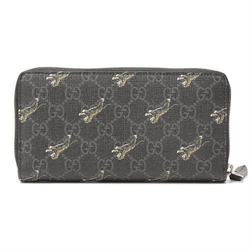 グッチ 財布 ユニセックス ラウンドファスナーウォレット 長財布 GGスプリーム タイガープリント ブラック 575135 GUCCI 【中古】