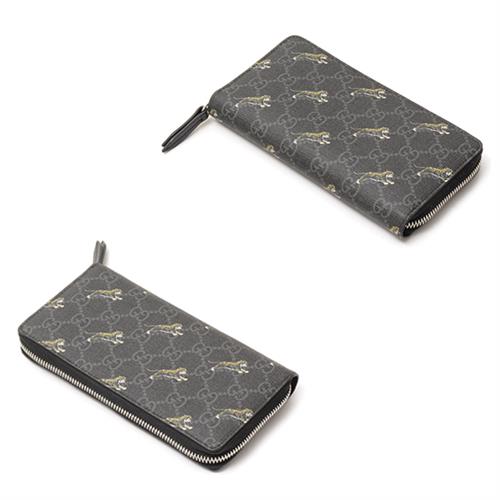 グッチ 財布 ユニセックス ラウンドファスナーウォレット 長財布 GGスプリーム タイガープリント ブラック 575135 GUCCI 【中古】