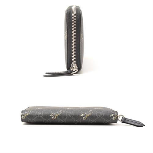 グッチ 財布 ユニセックス ラウンドファスナーウォレット 長財布 GGスプリーム タイガープリント ブラック 575135 GUCCI 【中古】