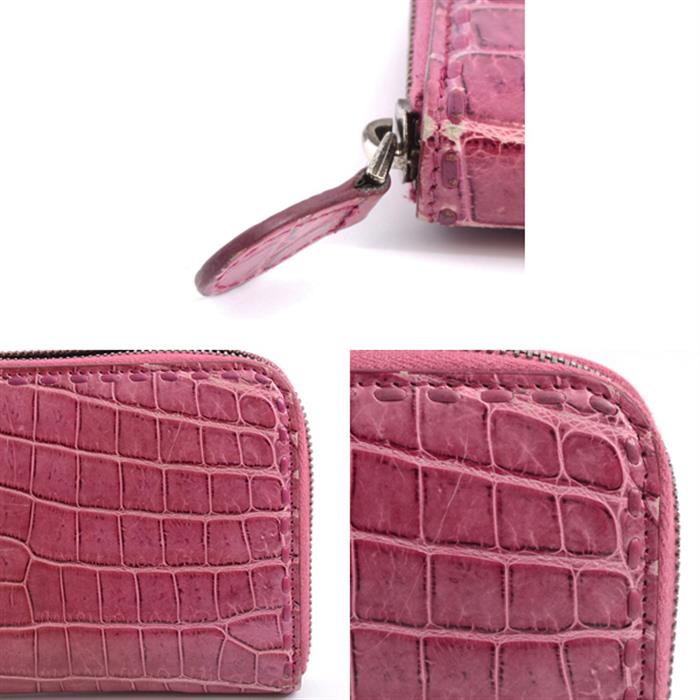 ボッテガヴェネタ 財布 レディース ラウンドファスナー ピンク系 クロコダイル BOTTEGA VENETA【中古】