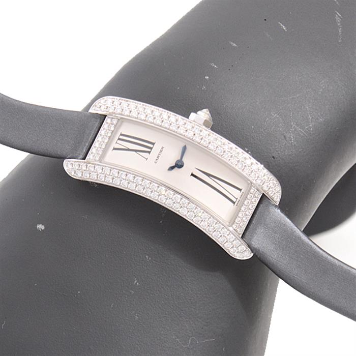 カルティエ 時計 レディース タンクS 2重ダイヤベゼル ホワイトゴールド 電池式 シルバー文字盤 Cartier WJ300950 750WG 中古