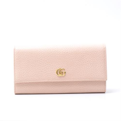 グッチ 財布 レディース フラップ付き長財布 GGマーモント レザー ピンク 456116 GUCCI【中古】