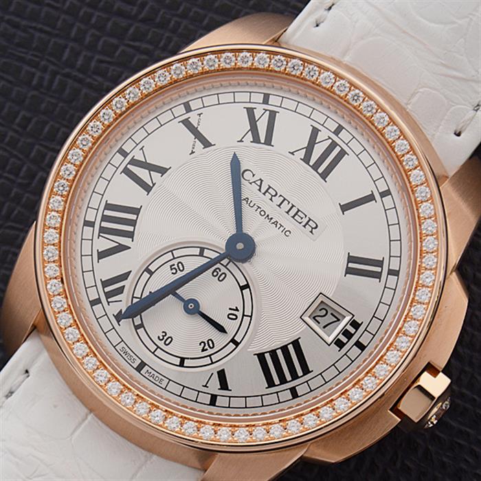 カルティエ 時計 メンズ カリブル ドゥ カルティエ 自動巻 ダイヤモンドベゼル シルバー文字盤 Cartier 750PG WF100013 中古