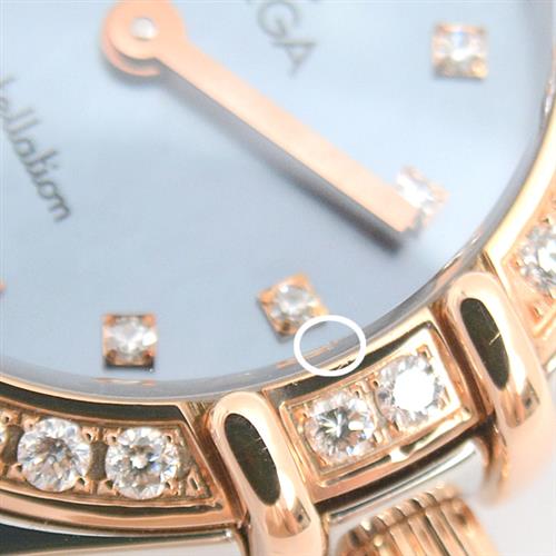 オメガ 腕時計 レディース コンステレーション マイチョイス ダイヤベゼル 12Pダイヤ 電池式 限定品 SS×PG OMEGA 1357.77.00 中古