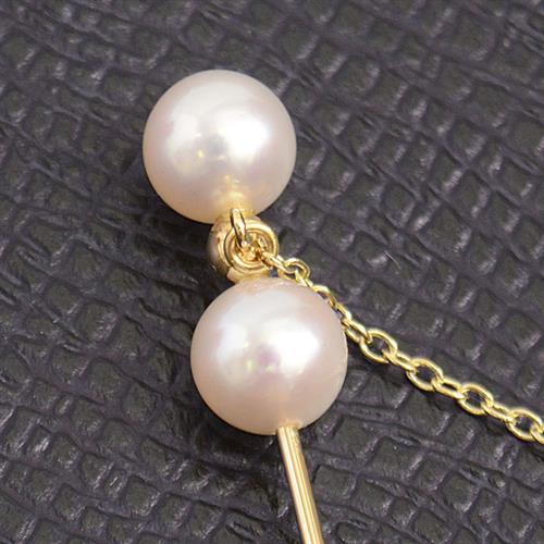 ミキモト ブローチ レディース 2Pパール 6.5mm～6.6mm珠 ゴールドカラー MIKIMOTO K18YG×GP 中古