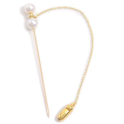 ミキモト ブローチ レディース 2Pパール 6.5mm～6.6mm珠 ゴールドカラー MIKIMOTO K18YG×GP 中古