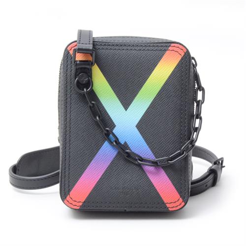 ルイヴィトン バッグ メンズ ダヌーブ メッセンジャー ショルダーバッグ ポーチ タイガ ブラック レインボー Louis Vuitton M30332 中古