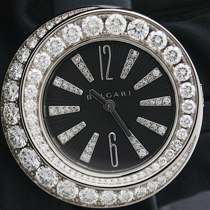 ブルガリ 時計 レディース ジュエリーウォッチ VIA DEI CONDOTTI 2重ダイヤベゼル ダイヤインデックス 電池式 ブラック文字盤 750WG BVLGARI CDW35C6GD2L/VDC 中古