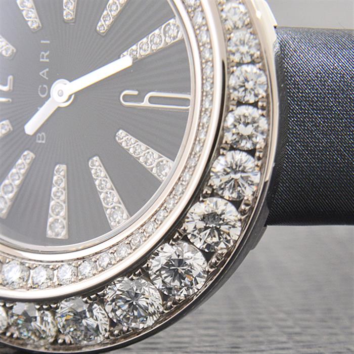 ブルガリ 時計 レディース ジュエリーウォッチ VIA DEI CONDOTTI 2重ダイヤベゼル ダイヤインデックス 電池式 ブラック文字盤 750WG BVLGARI CDW35C6GD2L/VDC 中古