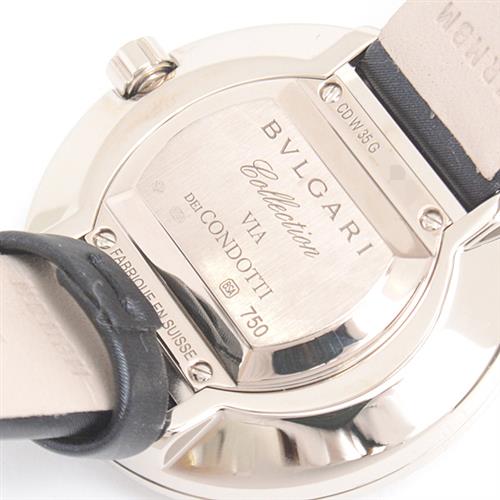 ブルガリ 時計 レディース ジュエリーウォッチ VIA DEI CONDOTTI 2重ダイヤベゼル ダイヤインデックス 電池式 ブラック文字盤 750WG BVLGARI CDW35C6GD2L/VDC 中古