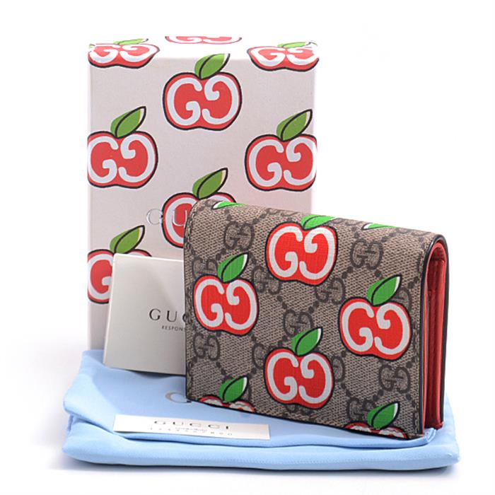 グッチ 財布 レディース GGアップル 二つ折り財布 GGスプリーム コンパクトウォレット ベージュ 624641 GUCCI【中古】