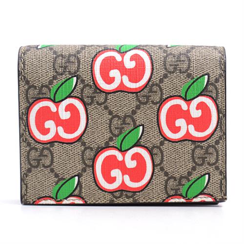 グッチ 財布 レディース GGアップル 二つ折り財布 GGスプリーム コンパクトウォレット ベージュ 624641 GUCCI【中古】