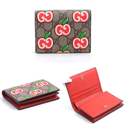 グッチ 財布 レディース GGアップル 二つ折り財布 GGスプリーム コンパクトウォレット ベージュ 624641 GUCCI【中古】