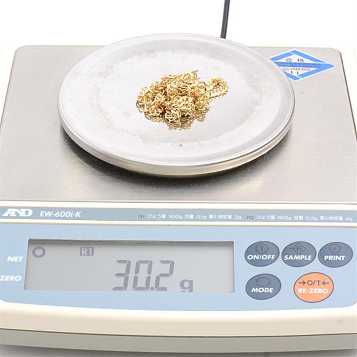 喜平 ネックレス K18 6面カット ダブル 30g 50cm 造幣局検定刻印入 メンズ レディース チェーン イエローゴールド YG 【中古】