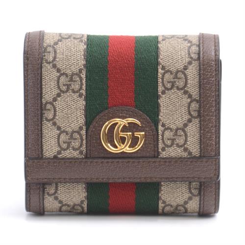 グッチ 財布 レディース 598662 GGスプリーム オフディア コンパクト財布 PVC×レザー GUCCI【中古】
