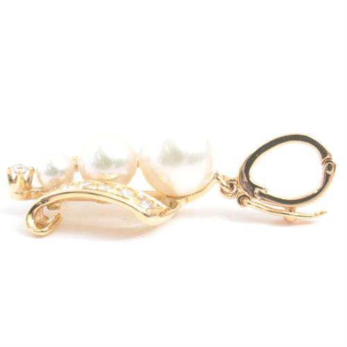 ミキモト ペンダント レディース 3Pパール×ダイヤモンド ペンダント 3.5mm～7.3mm珠 イエローゴールド MIKIMOTO K18 中古