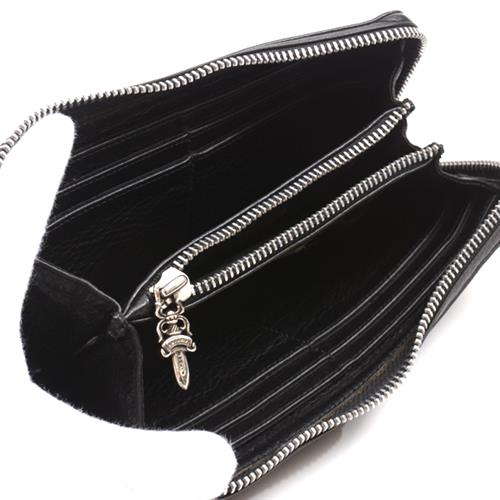 クロムハーツ 財布 メンズ ダガーチャーム ラウンドファスナー長財布 レザー ブラック SV925 シルバー CHROME HEARTS【中古】
