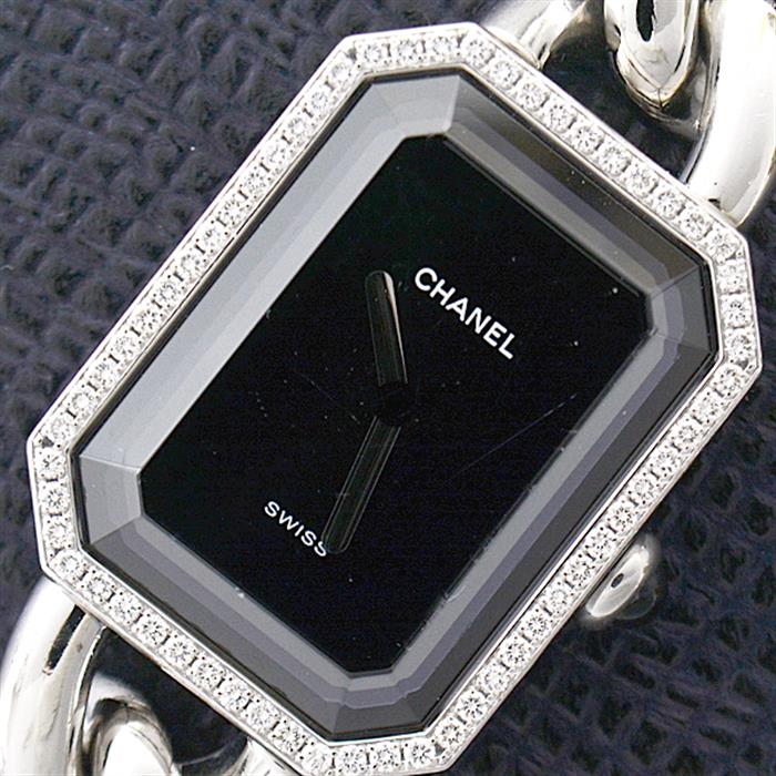シャネル 時計 レディース プルミエール XL ダイヤベゼル 電池式 ブラック文字盤 H0495 CHANEL 中古