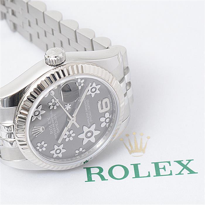 ロレックス 時計 レディース デイトジャスト フラワー グレー文字盤 自動巻 ROLEX 178274 SS×WG 中古