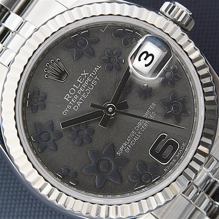 ロレックス 時計 レディース デイトジャスト フラワー グレー文字盤 自動巻 ROLEX 178274 SS×WG 中古