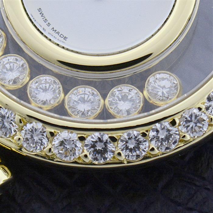 ショパール 時計 レディース ハッピーダイヤ 7Pダイヤ ダイヤベゼル 電池式 ホワイト文字盤 ゴールド Chopard 750YG 中古