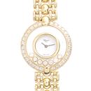 ショパール 時計 レディース ハッピーダイヤ 7Pダイヤ ダイヤベゼル 電池式 ホワイト文字盤 ゴールド Chopard 750YG 中古