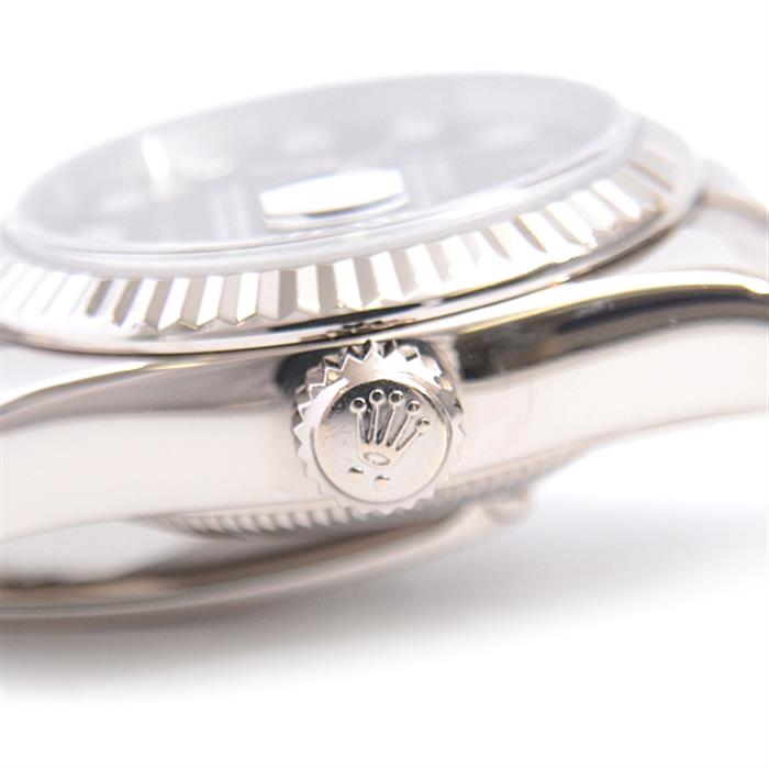 ロレックス 時計 レディース デイトジャスト 10Pダイヤ Z番 自動巻き ブラックシェル文字盤 ホワイトゴールド ROLEX 750WG 179179NG 中古