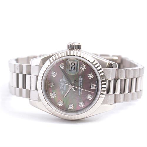 ロレックス 時計 レディース デイトジャスト 10Pダイヤ Z番 自動巻き ブラックシェル文字盤 ホワイトゴールド ROLEX 750WG 179179NG 中古