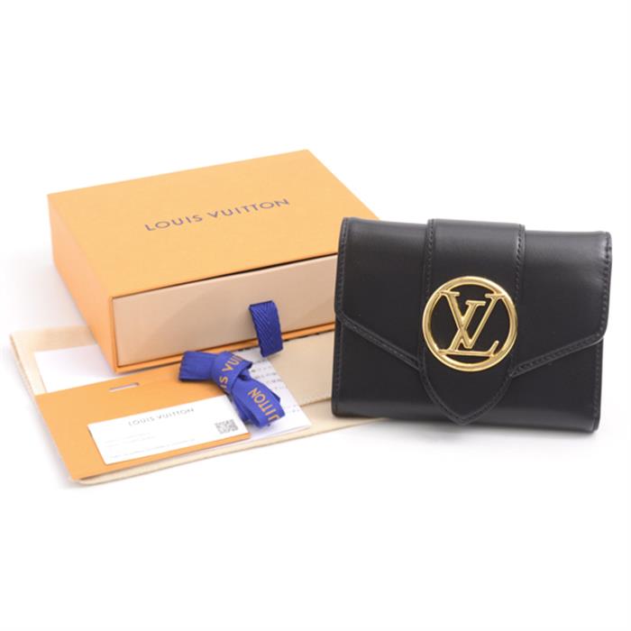 ルイヴィトン 財布 レディース ポルトフォイユLV ポンヌフ コンパクト ノワール M69175 Louis Vuitton 【中古】