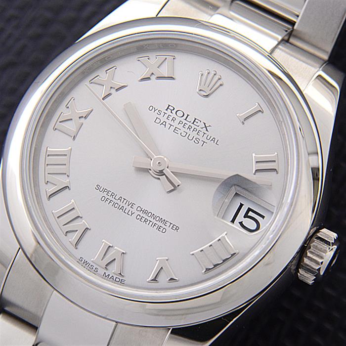 ロレックス 時計 ボーイズ デイトジャスト シルバーローマン スムースベゼル 自動巻 ホワイトゴールド ステンレス ROLEX 178240 SS 中古