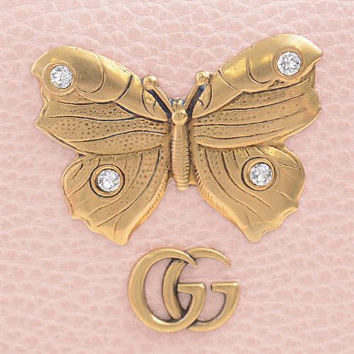 グッチ 財布 レディース GGマーモント ラウンドファスナー長財布 バタフライ ピンク 499363 GUCCI 中古