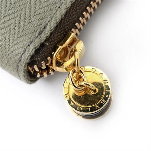 ブルガリ 財布 メンズ B-ZERO1 ビーゼロワン ラウンドファスナー長財布 キャンバス カーフ カーキ グリーン オリーブ BVLGARI【中古】