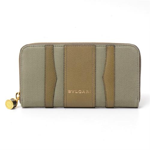 ブルガリ 財布 メンズ B-ZERO1 ビーゼロワン ラウンドファスナー長財布 キャンバス カーフ カーキ グリーン オリーブ BVLGARI【中古】