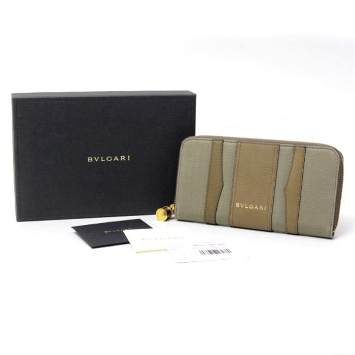 ブルガリ 財布 メンズ B-ZERO1 ビーゼロワン ラウンドファスナー長財布 キャンバス カーフ カーキ グリーン オリーブ BVLGARI【中古】