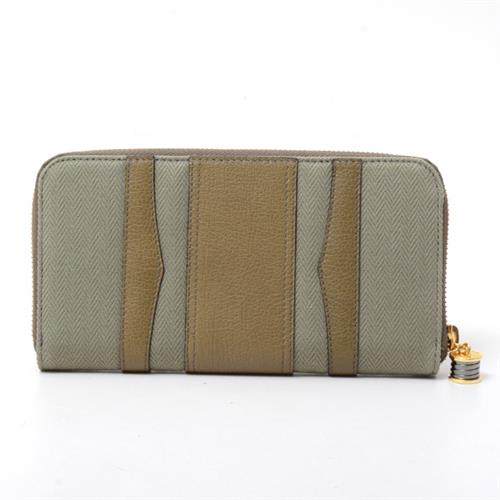 ブルガリ 財布 メンズ B-ZERO1 ビーゼロワン ラウンドファスナー長財布 キャンバス カーフ カーキ グリーン オリーブ BVLGARI【中古】